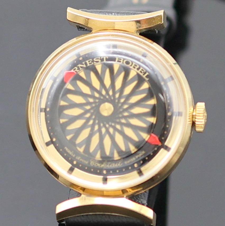 Detail b: ERNEST BOREL 2 Cocktail Armbanduhren, Schweiz um 1965, Handaufzug, vergoldete und beids. vergl. Geh., Borel Lederbänder m. verg. Dornschl., Böden ...
