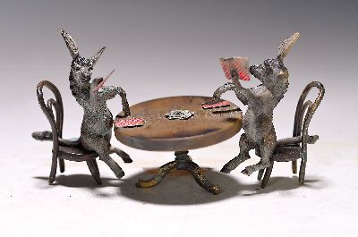 Image Zwei Esel beim Kartenspiel, Wiener Bronze, sign. Bergmann u. Austria, bunt staffiert, ...