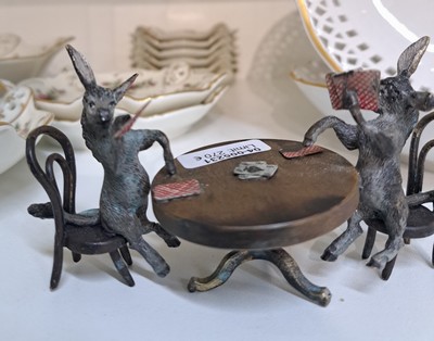 26915831c - Zwei Esel beim Kartenspiel, Wiener Bronze, sign. Bergmann u. Austria, bunt staffiert, ...