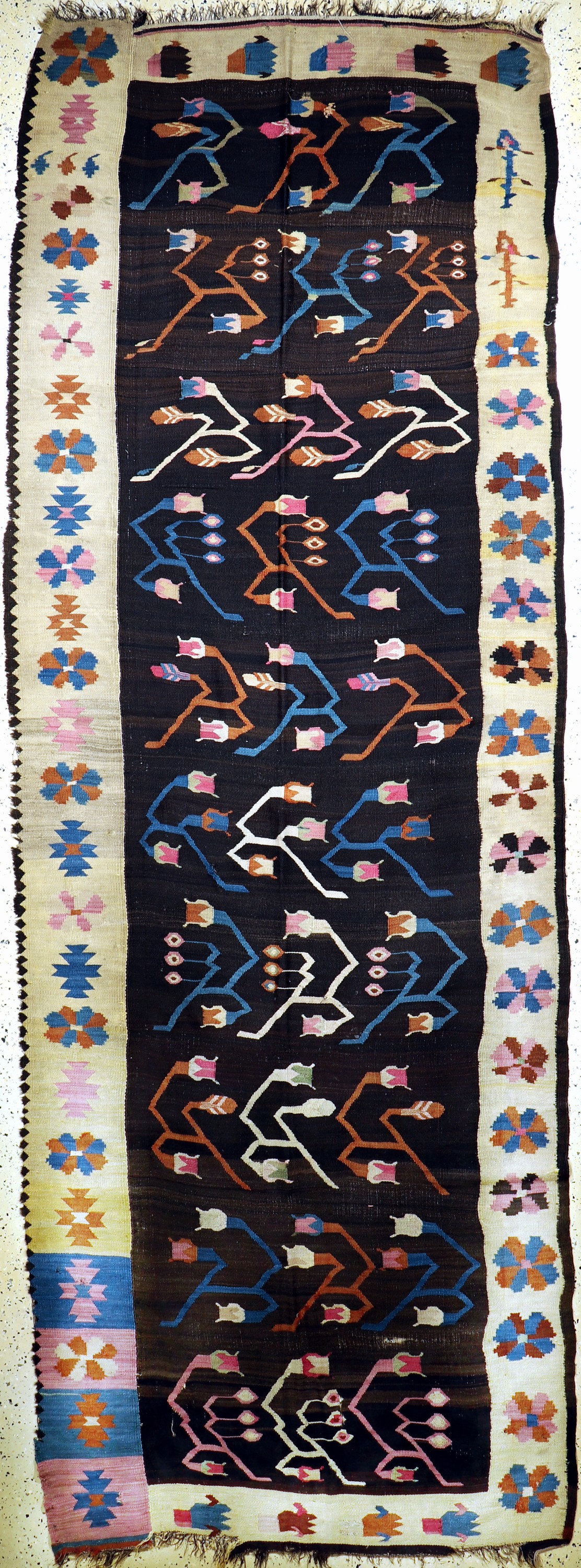 Bessarabien Kelim antik, Balkan, um 1900, Wolle auf Wolle, ca. 400 x 140 cm, EHZ: 4