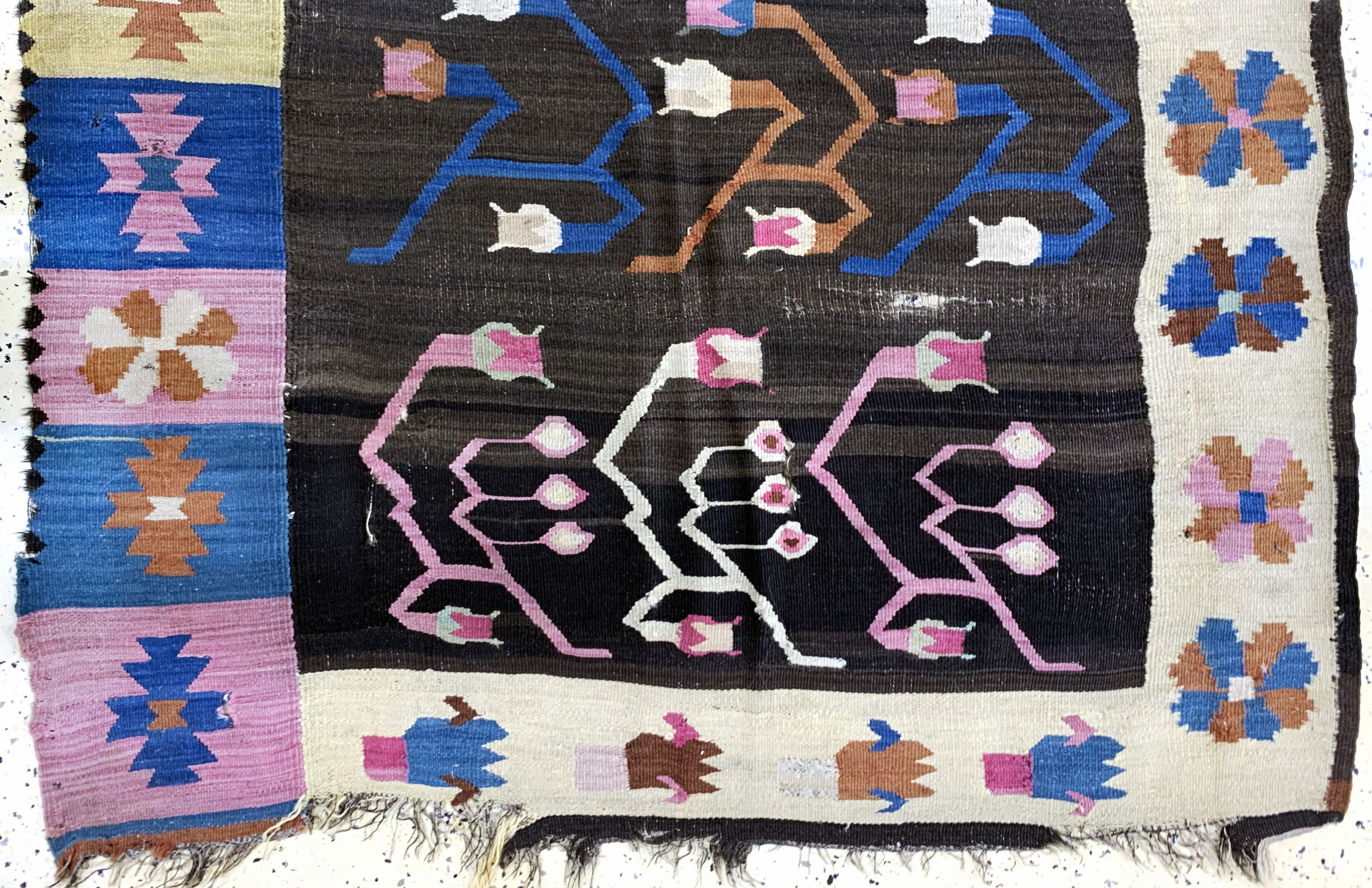 Detail d: Bessarabien Kelim antik, Balkan, um 1900, Wolle auf Wolle, ca. 400 x 140 cm, EHZ: 4
