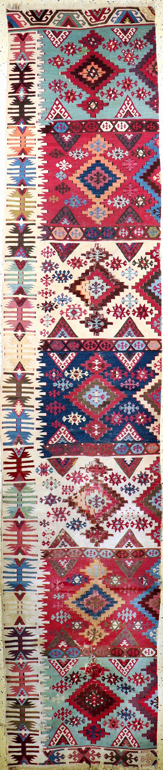 Konya Kelim(1 Bahn), Türkei, 19.Jhd, Wolle auf Wolle, ca. 400 x 82 cm, EHZ: 3-4