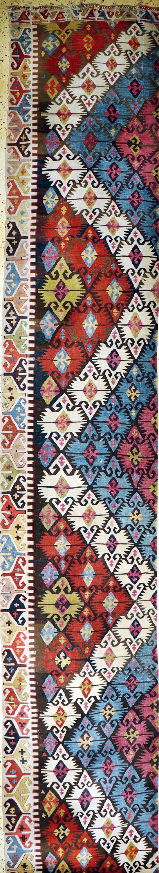 Konya Kelim(1 Bahn), Türkei, 19.Jhd, Wolle auf Wolle, ca. 460 x 80 cm, EHZ: 3