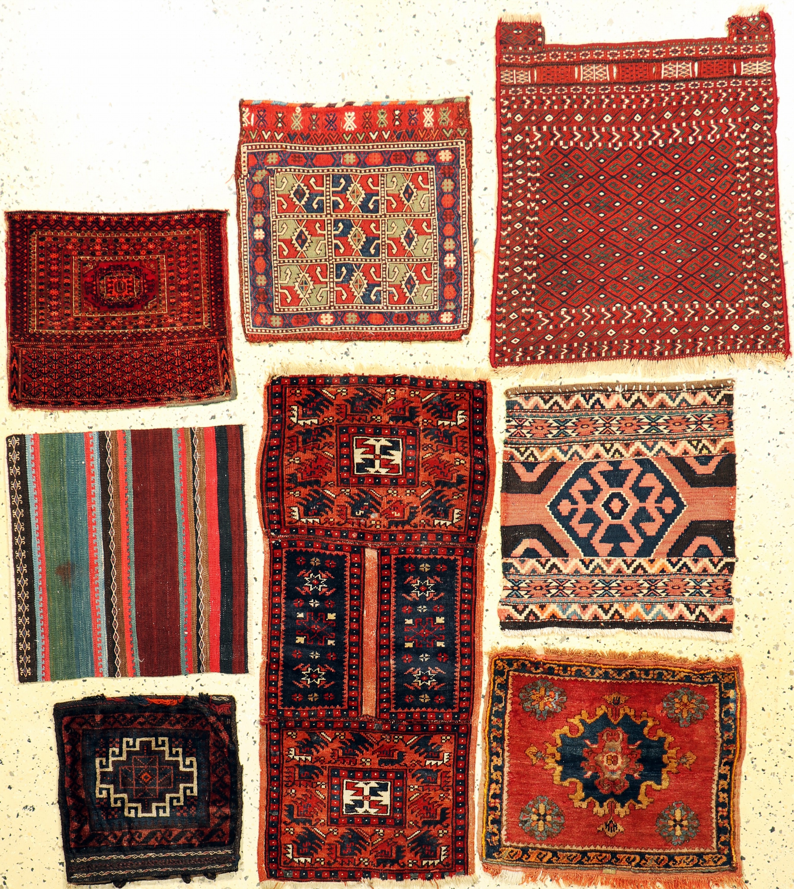 Konvolut 8 Taschenfronten, Persien & Türkei, Anfang 20.Jhd, Wolle auf Wolle, ca. 100 x 44 cm, EHZ: 2-3