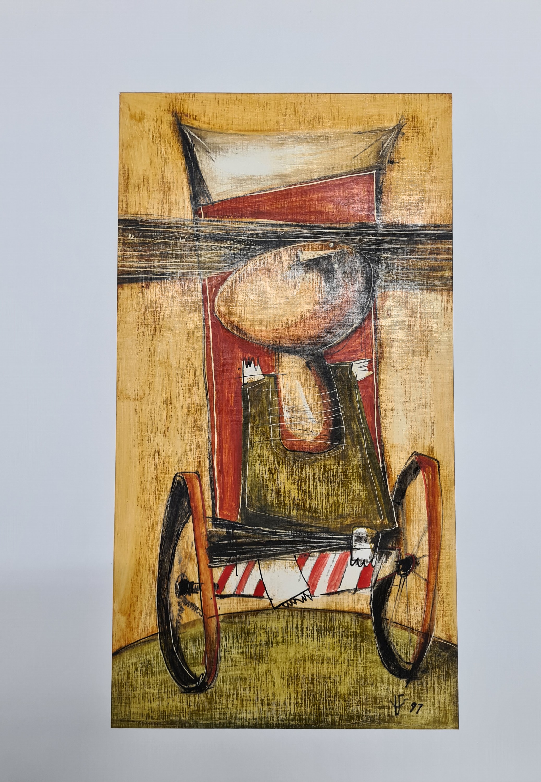 Detail a: Martirosyan Muraz, geb. 1957 Megri/Armenien, 3 abstrakte Kompositionen in öl auf Papier, alle sign. und dat. 97; Abbildungsmaß ca. 39x21cm/ 34x18cm ...