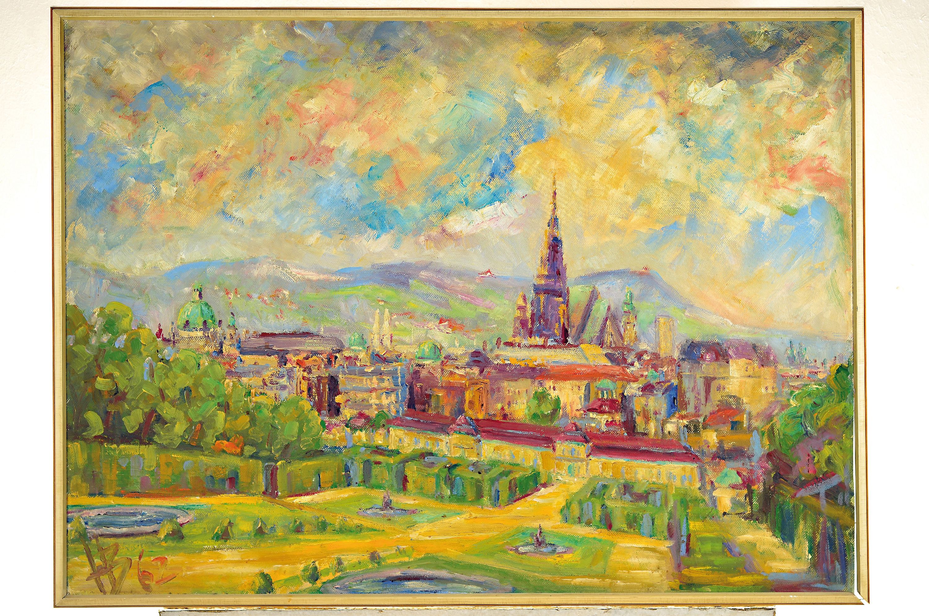 Detail k: Hanns Blaschek, 1907 Brüx-1989 Heilbronn, Wien, Blick vom Belvedere auf das Schloß, Öl/Hartfaserplatte, links unten monogr. HB und dat. 62, ca. ...