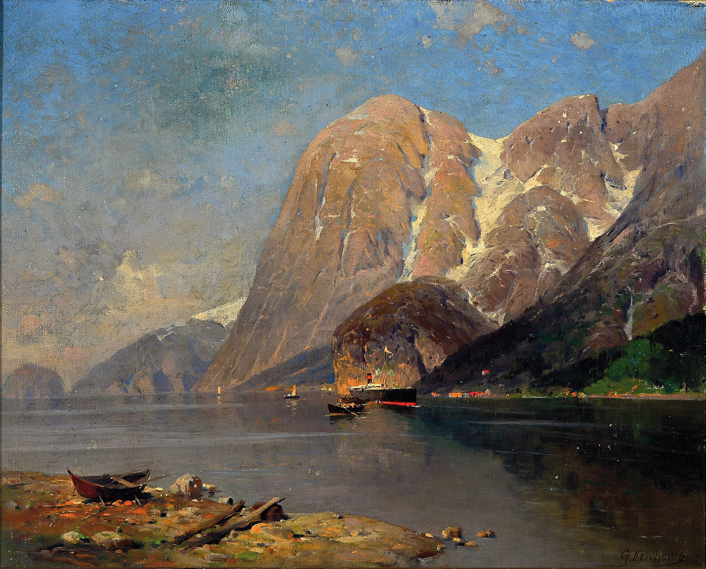 G. Koschewa, Maler der 1. Hälfte des 20. Jh., Blick in den Stavanger Fjord, Öl/Lwd, rechts unten sign., ca. 40x50cm, R. ca. 49x59cm