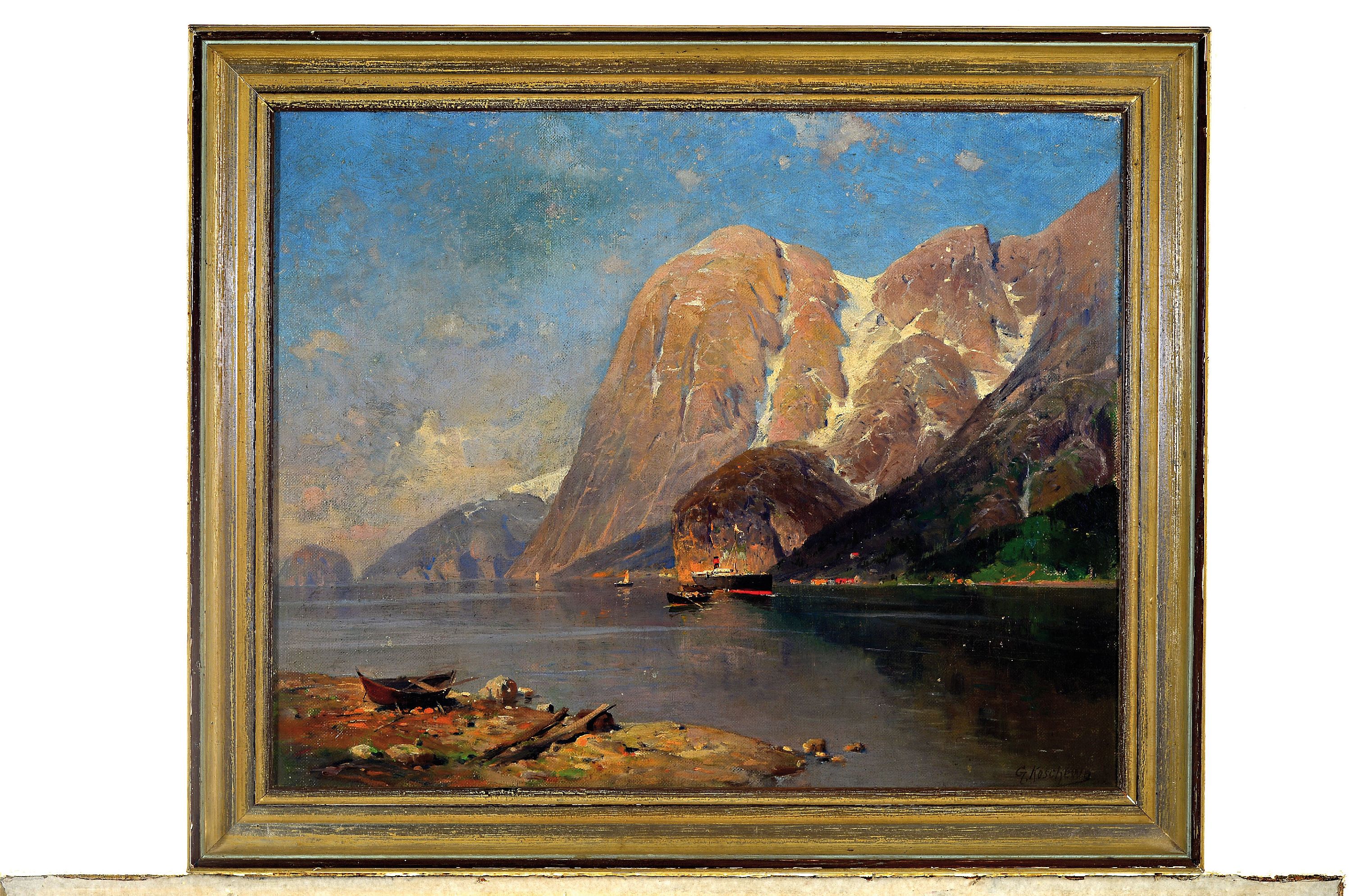 Detail k: G. Koschewa, Maler der 1. Hälfte des 20. Jh., Blick in den Stavanger Fjord, Öl/Lwd, rechts unten sign., ca. 40x50cm, R. ca. 49x59cm