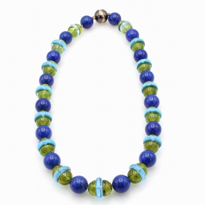 Image 26916011 - Kette mit Farbsteinen, Magnetschl. 925er Silber, rotverg., Lapis, Blautopase (beh.) u. ...