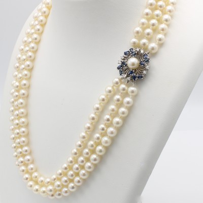 Image 26916016 - 3-reihiges Akoyazuchtperlcollier mit Schmuck- schließe, GG 585/000 bes. m. ...