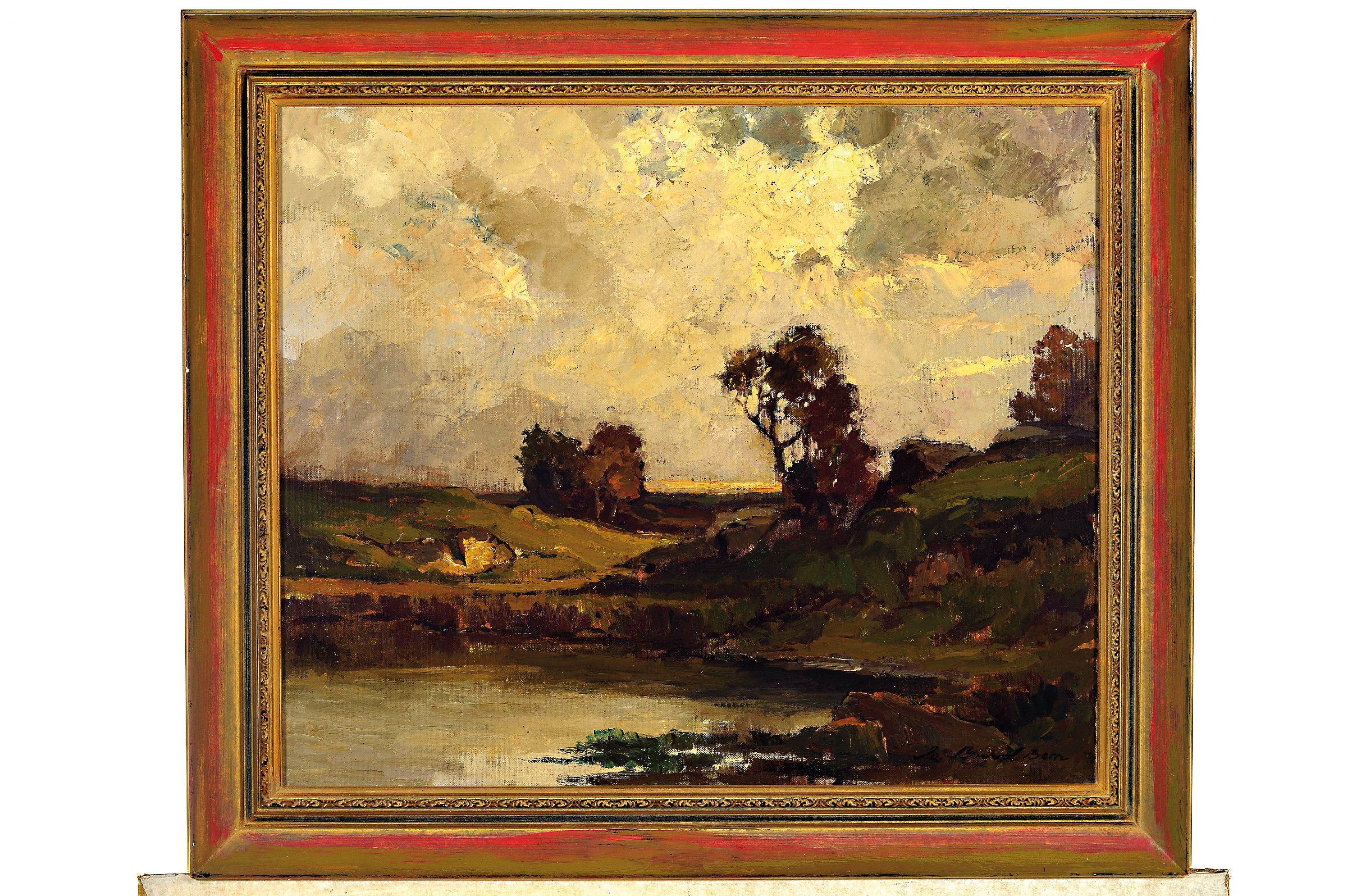 Detail k: Werner Brand, 1933-2021, Abendstimmung über Landschaft mit Teich, Öl/Lwd, rechts unten sign. W. Brand Bern, ca. 50x60cm, R. ca. 63x73cm