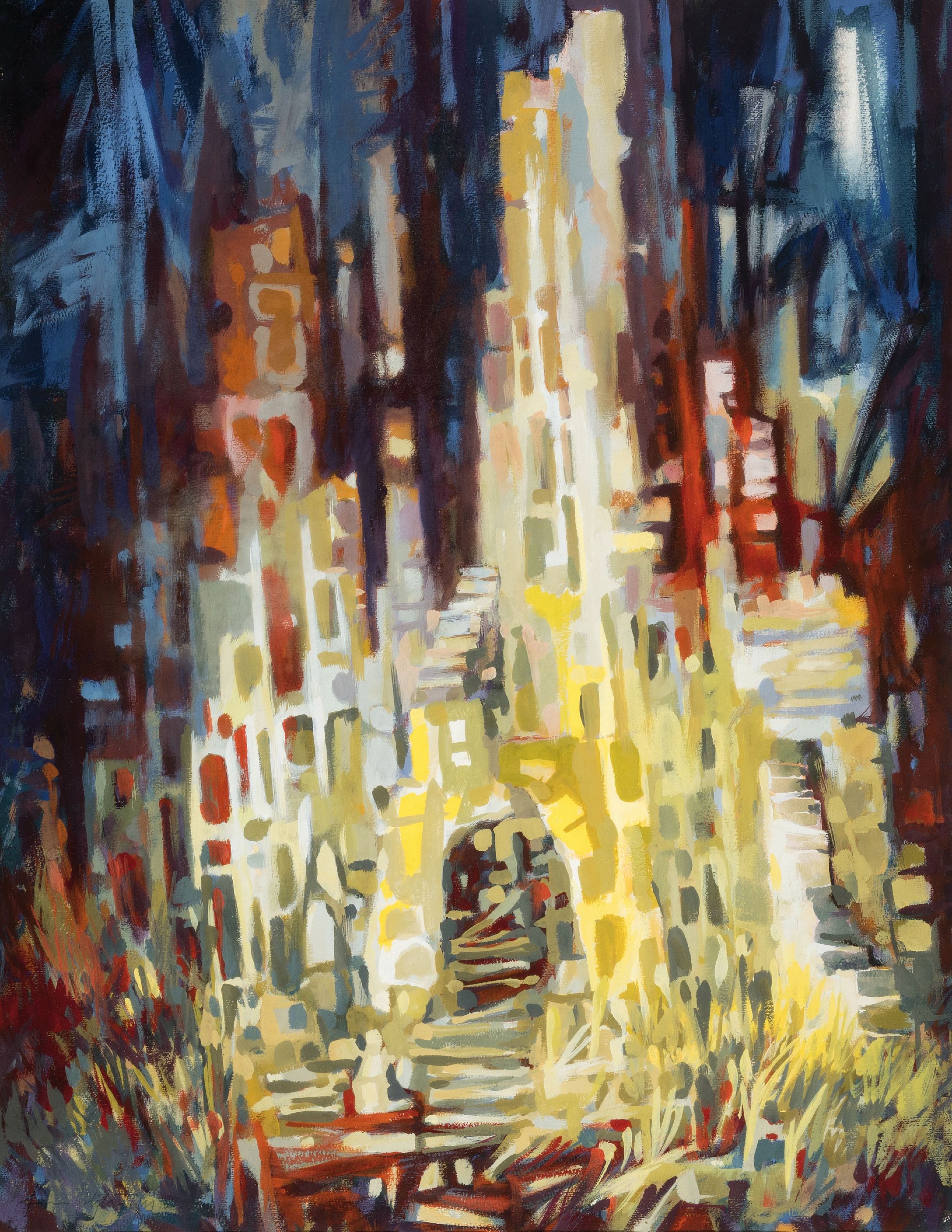 Hanns Studer, 1920 Basel-2018, Blick auf eine Kathedrale, Gouache auf Papier, links unten schwer lesbar sign., ca. 60x46cm, PP, u.Gl., R. ca. 79x64cm