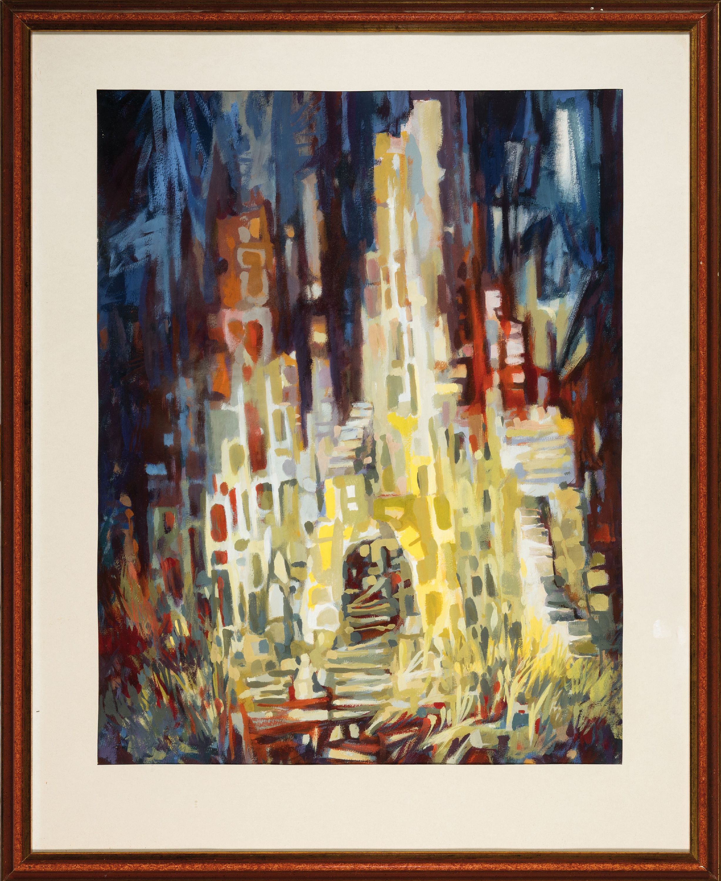 Detail k: Hanns Studer, 1920 Basel-2018, Blick auf eine Kathedrale, Gouache auf Papier, links unten schwer lesbar sign., ca. 60x46cm, PP, u.Gl., R. ca. 79x64cm