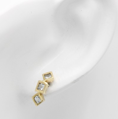 26916177a - Paar Ohrstecker mit Aquamarinen, GG 585/000, 6 runde Aquam. in carréef. ...