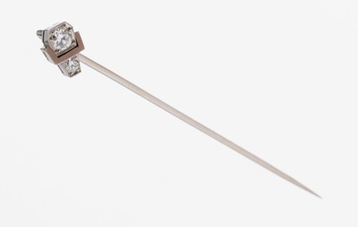 Image 26916183 - 18 kt Gold Brillant-Anstecknadel, WG 750/000, schlichte Form, 2 Brillanten zus. ca.0.18 ...