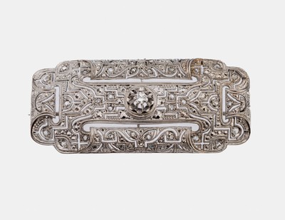 Image Art-Deco Diamant Brosche, 1930er Jahre, 935er Silber, geom., durchbrochen gearbeitet, 1 ...