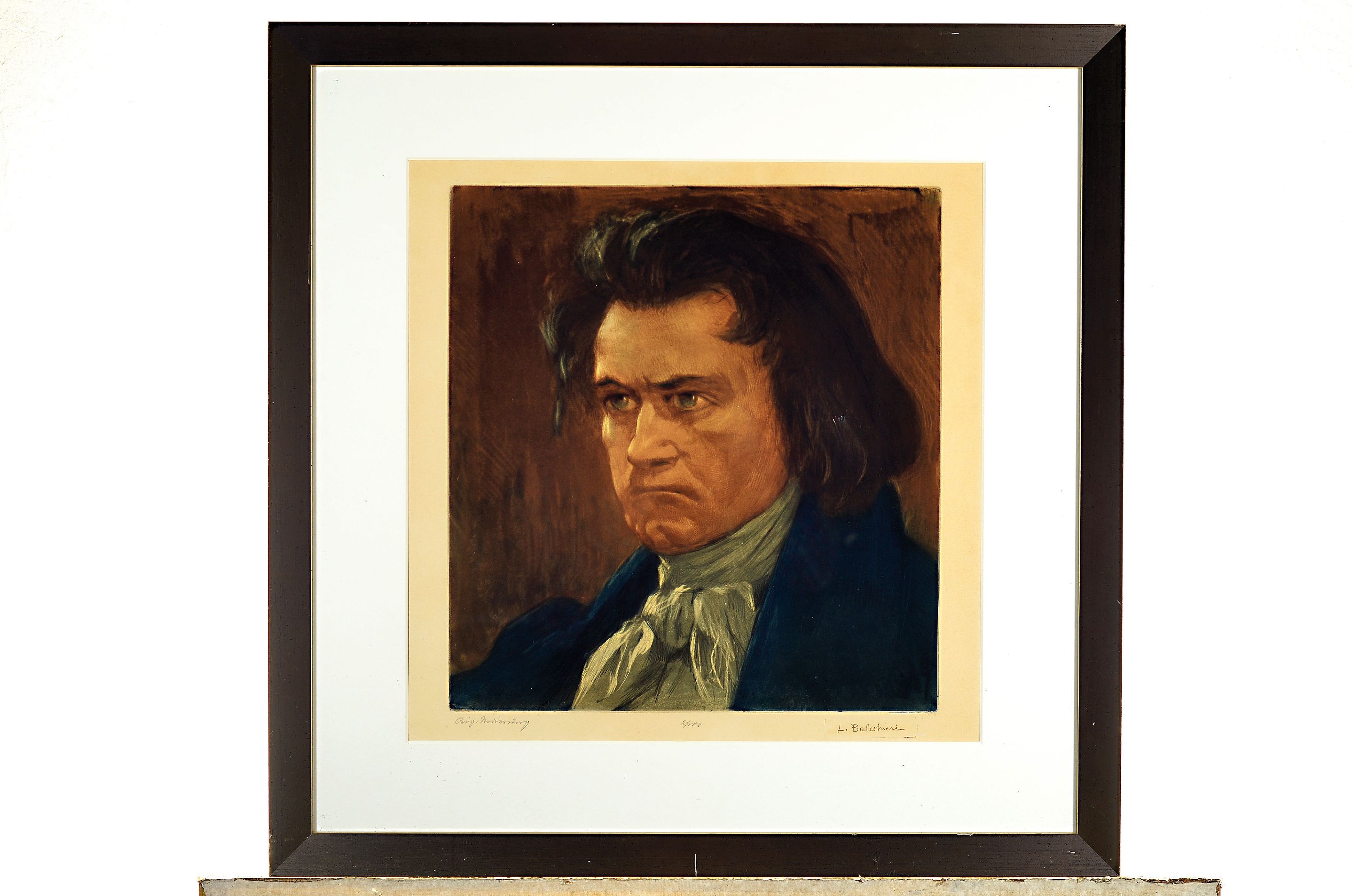 Detail k: Lionello Balestrieri, 1872 Cetona-1958 Neapel, Ritratto di Beethoven, Farbaquatintaradierung von 1900, bez.: Original-Radierung, num. 21/100, rechts ...