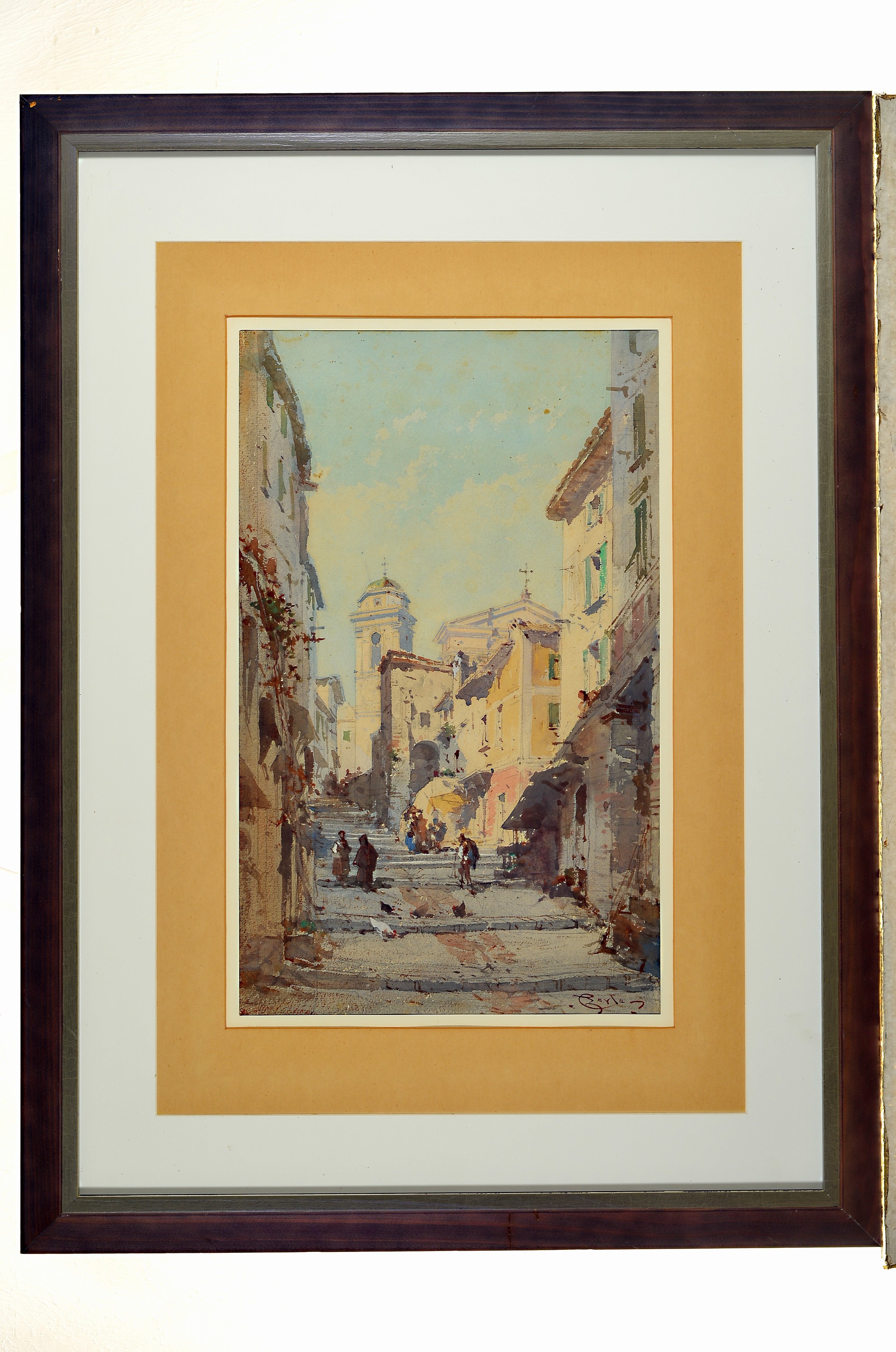 Emmanuel Costa, 1833-1921 Nizza, Ruele du Vieux Nice, Aquarell, rechts unten sign., ca. 45x28cm, PP, u.Gl., R. ca. 77x57cm