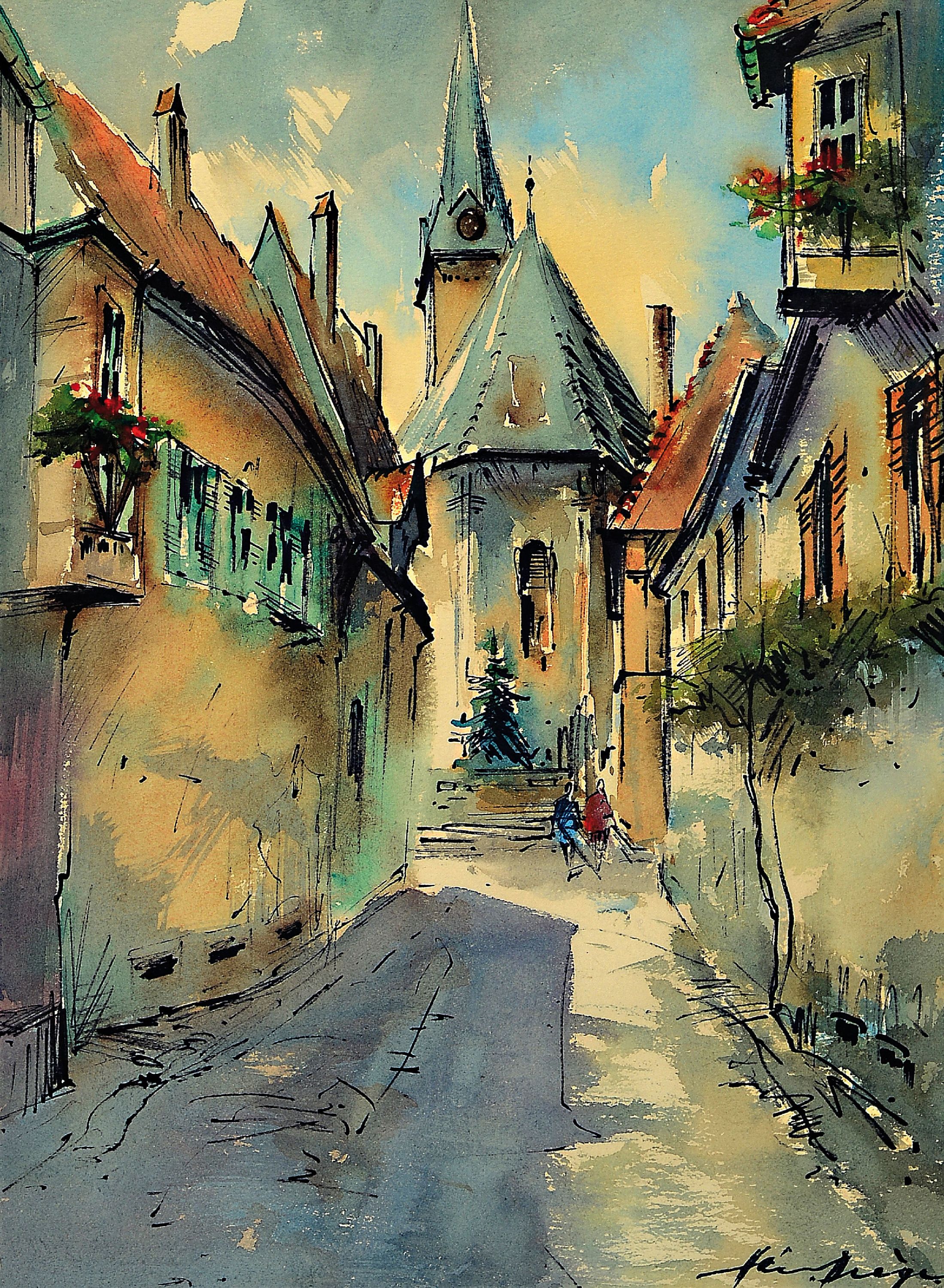 Heiner Deege, 1920-2007, zwei Pendats mit Pfälzer Ansichten, Aquarell und Tusche auf Papier, beide sign., je ca. 36x26cm, PP, u.Gl., R. ca. 53x44cm
