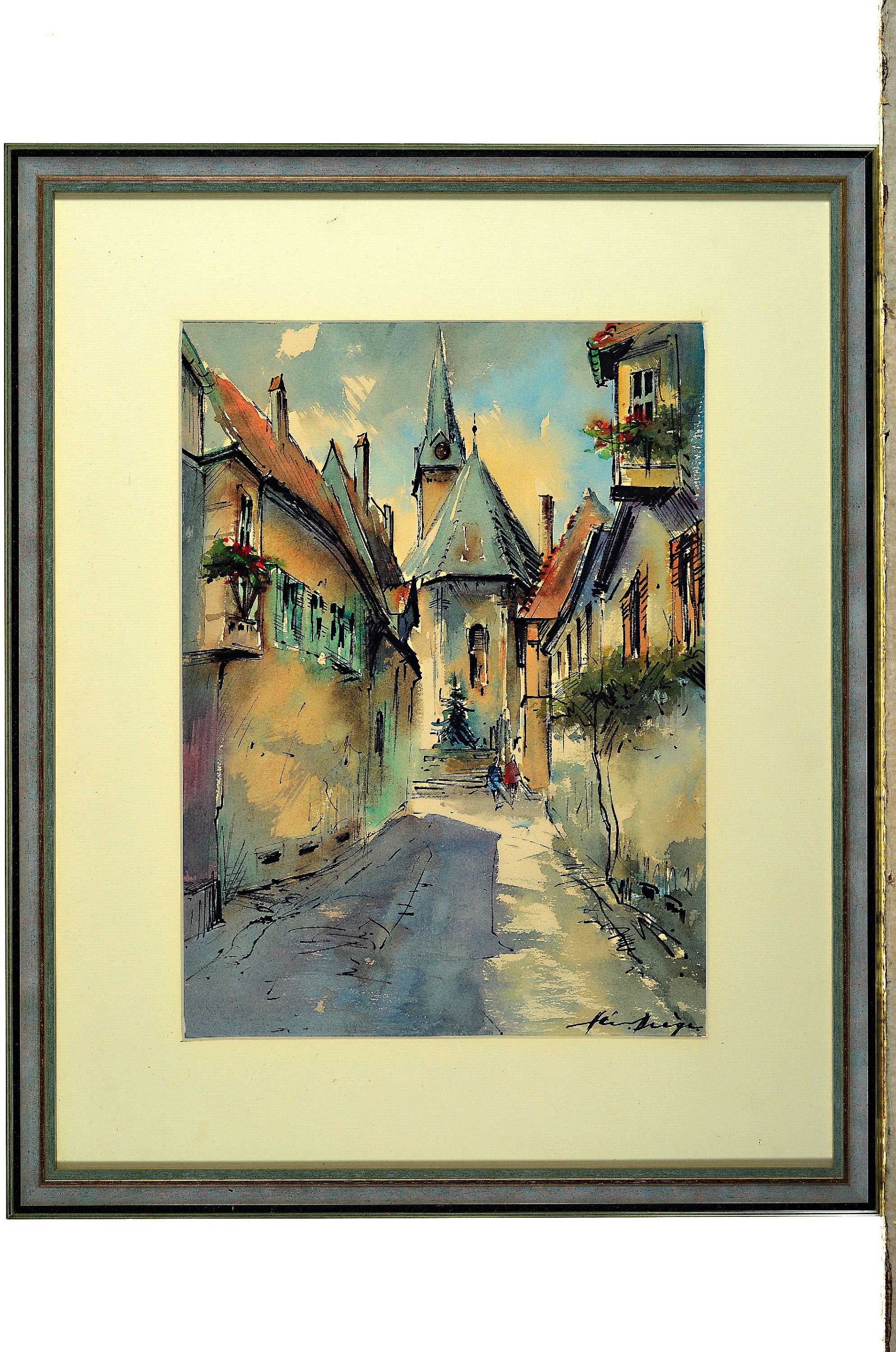 Detail k: Heiner Deege, 1920-2007, zwei Pendats mit Pfälzer Ansichten, Aquarell und Tusche auf Papier, beide sign., je ca. 36x26cm, PP, u.Gl., R. ca. 53x44cm
