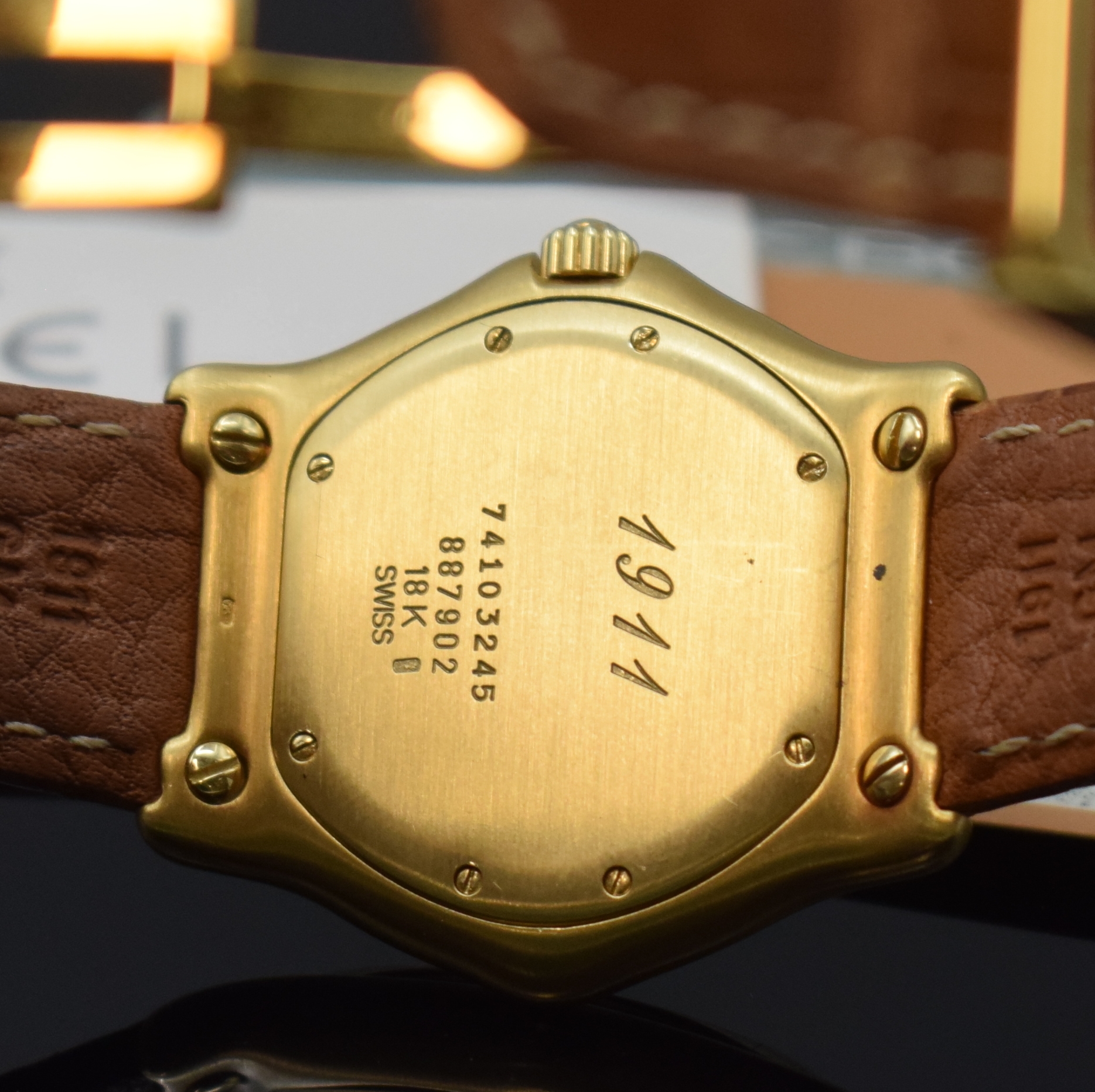 Detail d: EBEL 1911 Armbanduhr in GG 750/000 Referenz 887902, Schweiz verk. lt. Pap. am 06/1992, quarz, 3-tlg. Geh. inkl. orig. Lederband m. GG750/000 ...
