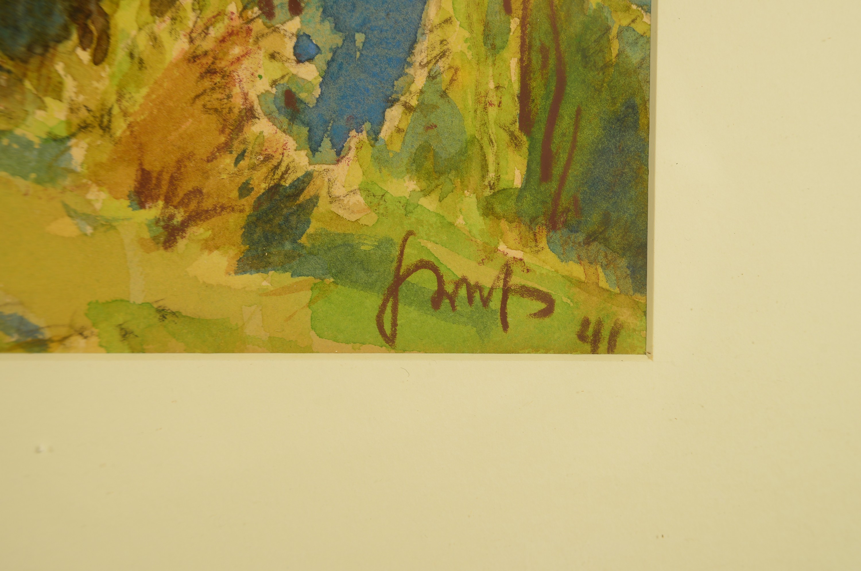 Detail k: Karl Graf, 1902-1986 Speyer, Pfälzer Wald beim Forsthaus Schwarzsohl, Aquarell auf Papier, rechts unten signiert und dat. 41, verso orig. ...
