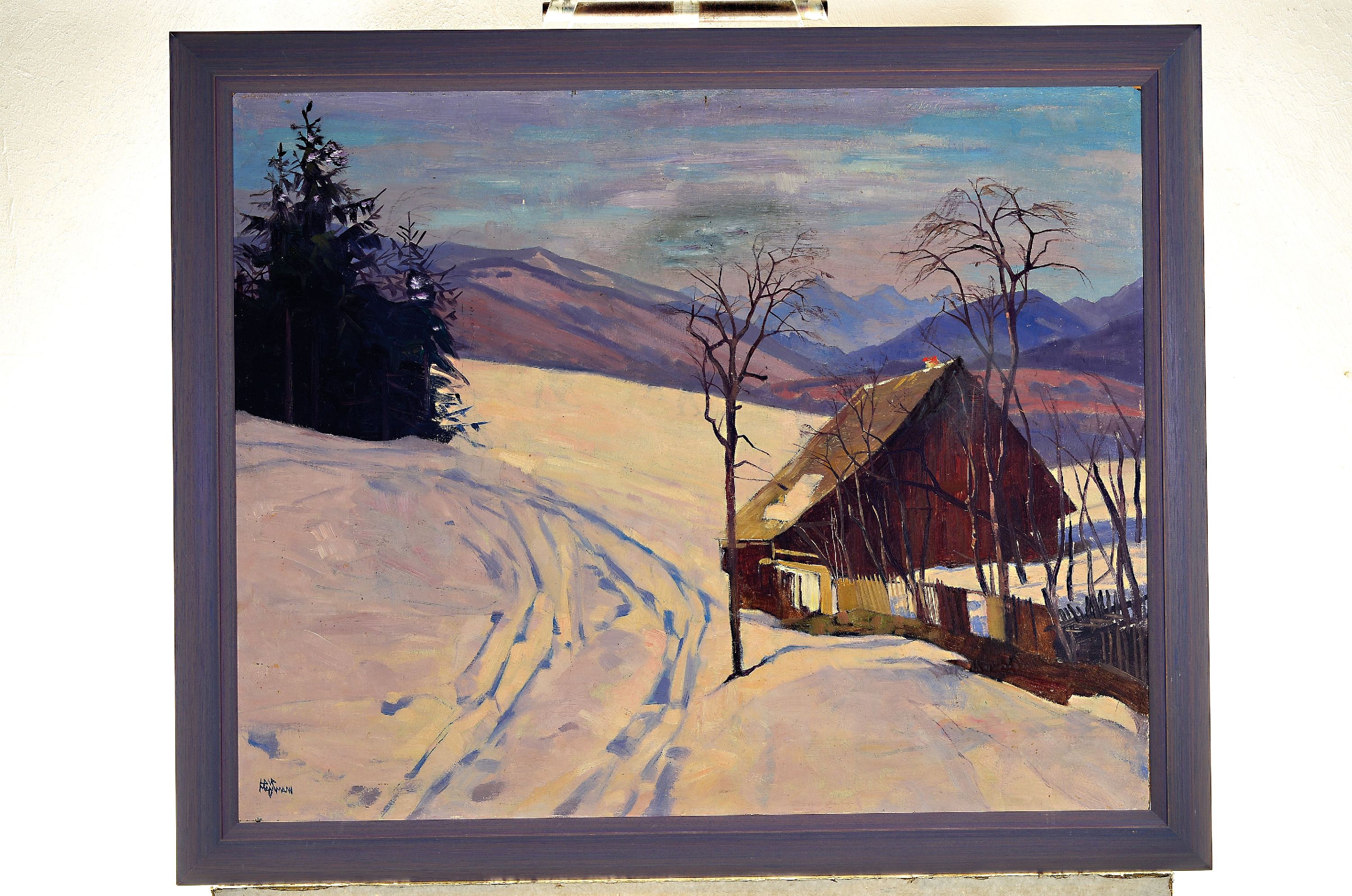 Detail k: Hans Massmann, 1887 Bukarest-1973 Wien, Später Winter im Berchtesgadener Land, Öl/Malkarton, links unten sign., rest., ca. 60x75cm, R. ca. 70x85cm, ...