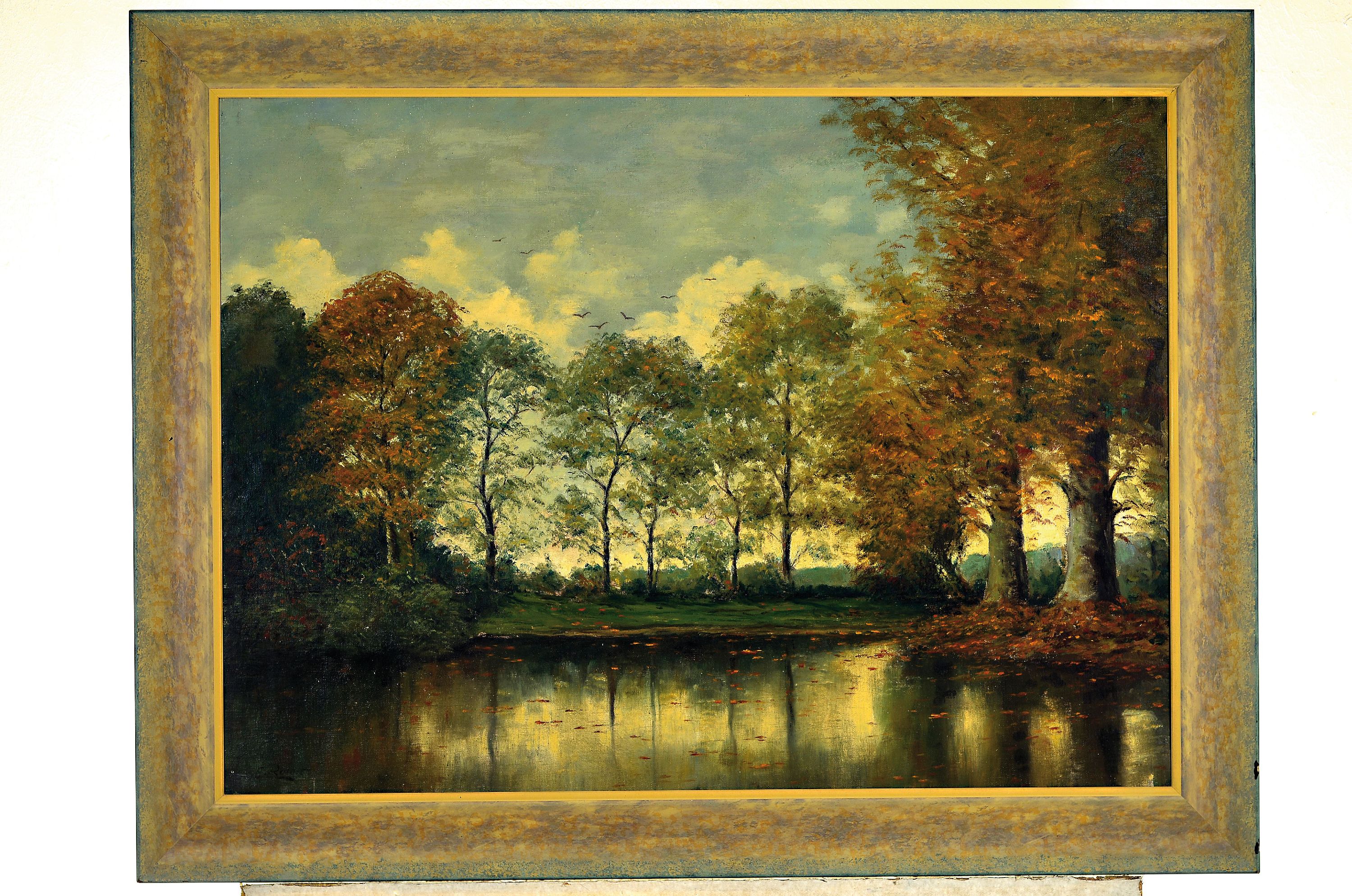 Detail k: Hanns-Ewald Rotert, geb. 1884 Osnabrück, Waldlandschaft mit See, Öl/Lwd, links unten sign., ca. 61x83cm, R. ca. 75x97cm, Meister der ...
