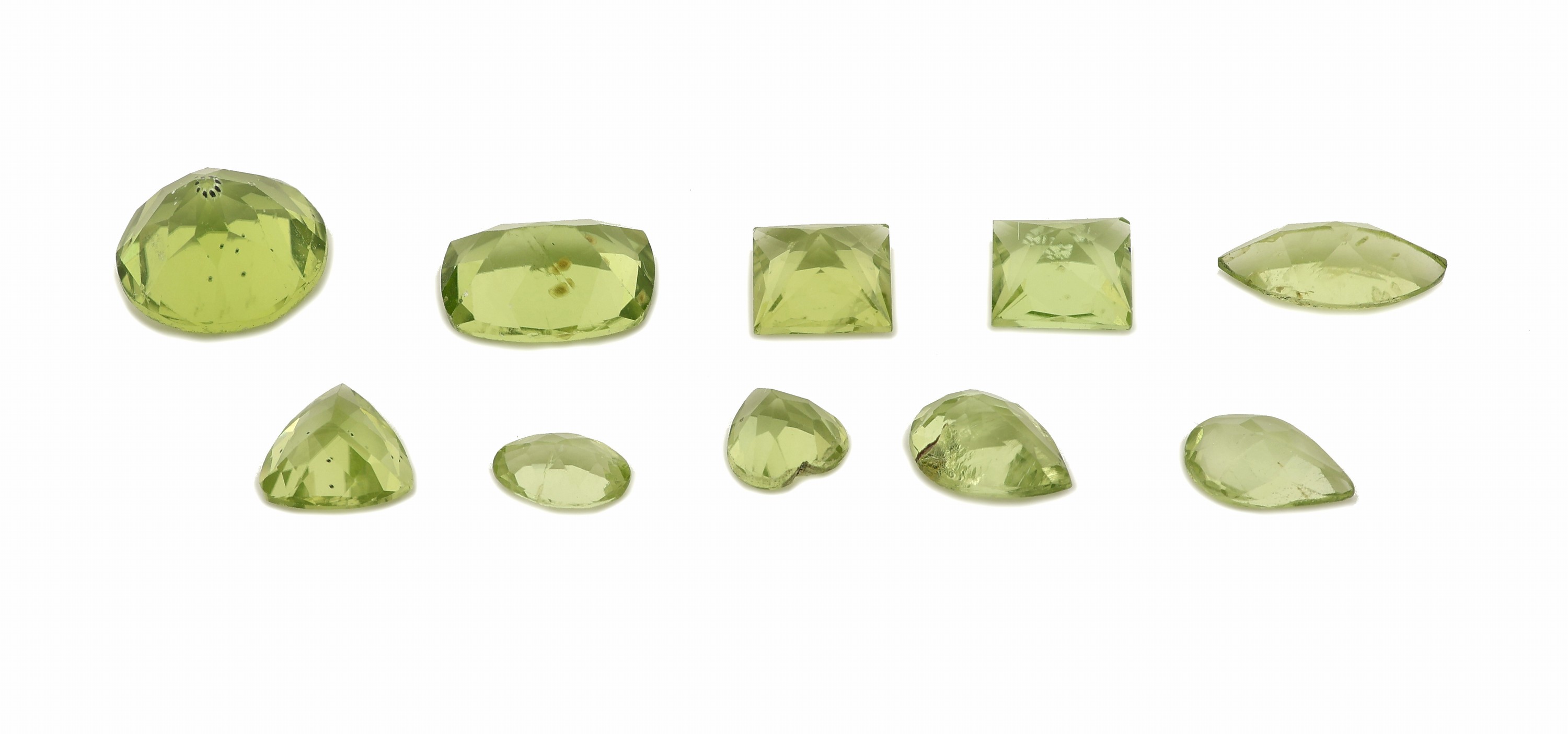 Detail a: Lot 10 lose facett. Peridots, zus. 7.01 ct, in versch. Schliffformen und Größen