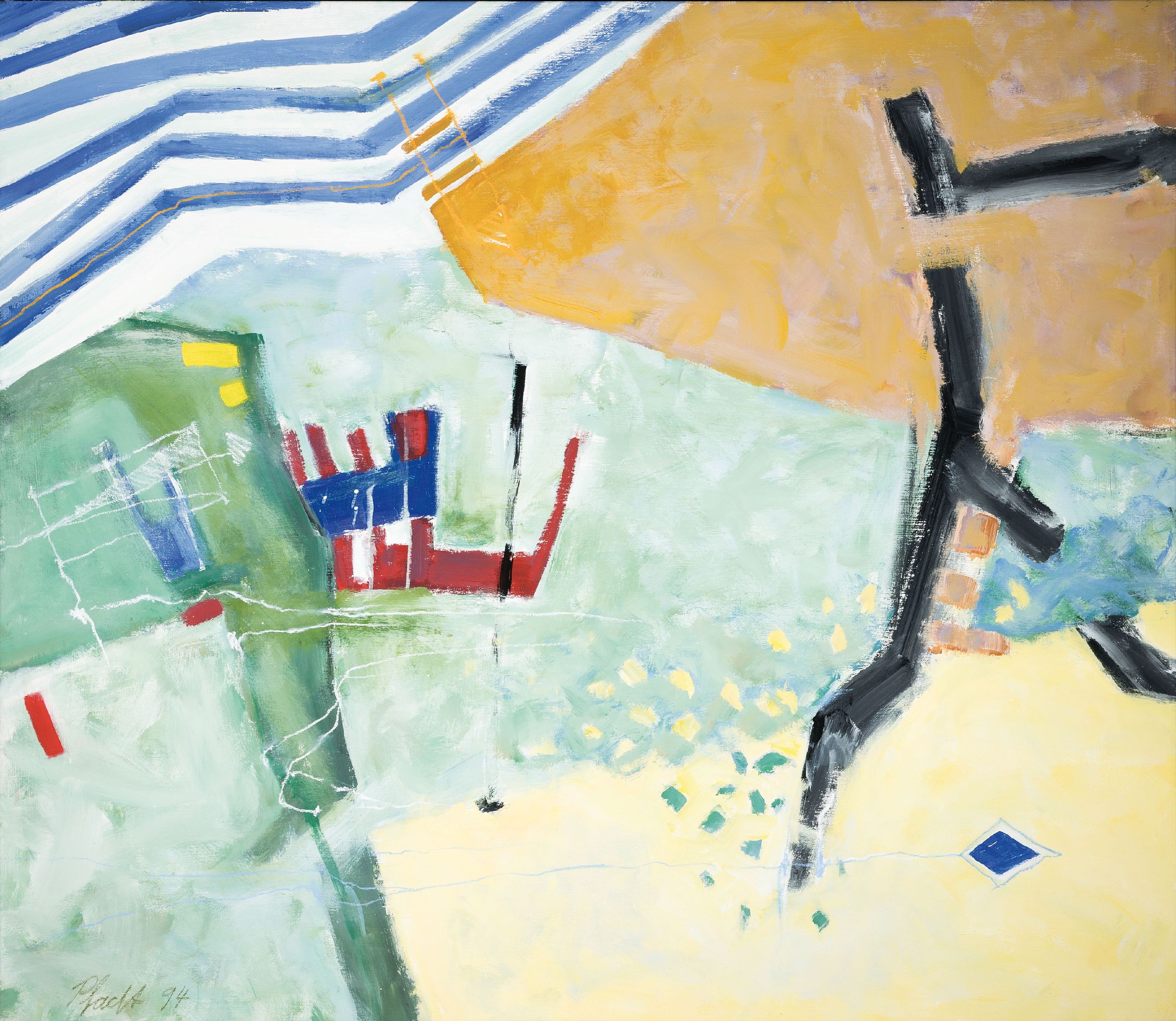 Georg Pfadt, geb. 1937 Leimersheim/Pfalz, Abstrakte Komposition, Öl/Lwd, links unten signiert und dat. 94, ca. 100x115cm, Rahmen mit SChattenfuge ...