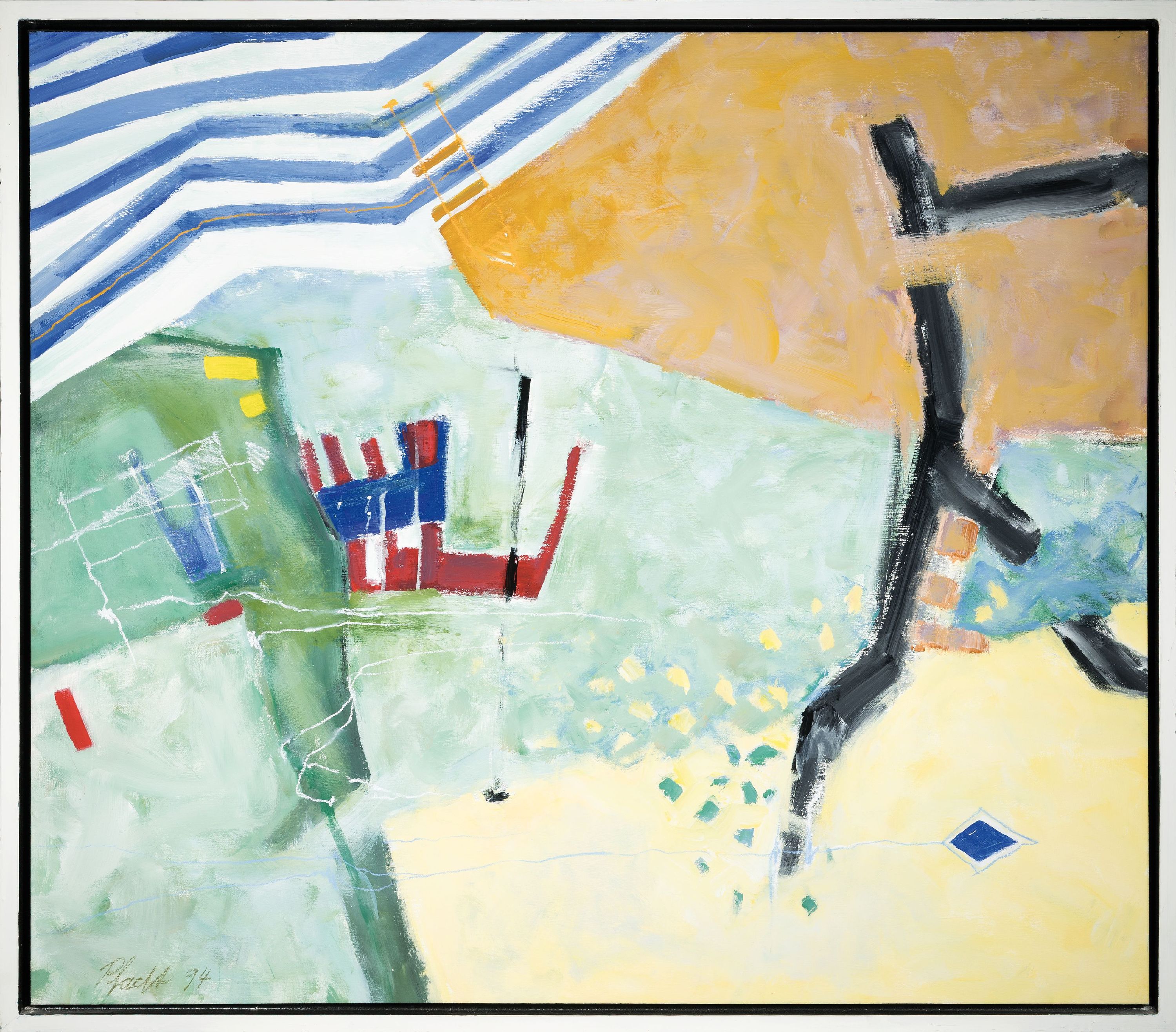 Detail k: Georg Pfadt, geb. 1937 Leimersheim/Pfalz, Abstrakte Komposition, Öl/Lwd, links unten signiert und dat. 94, ca. 100x115cm, Rahmen mit SChattenfuge ...