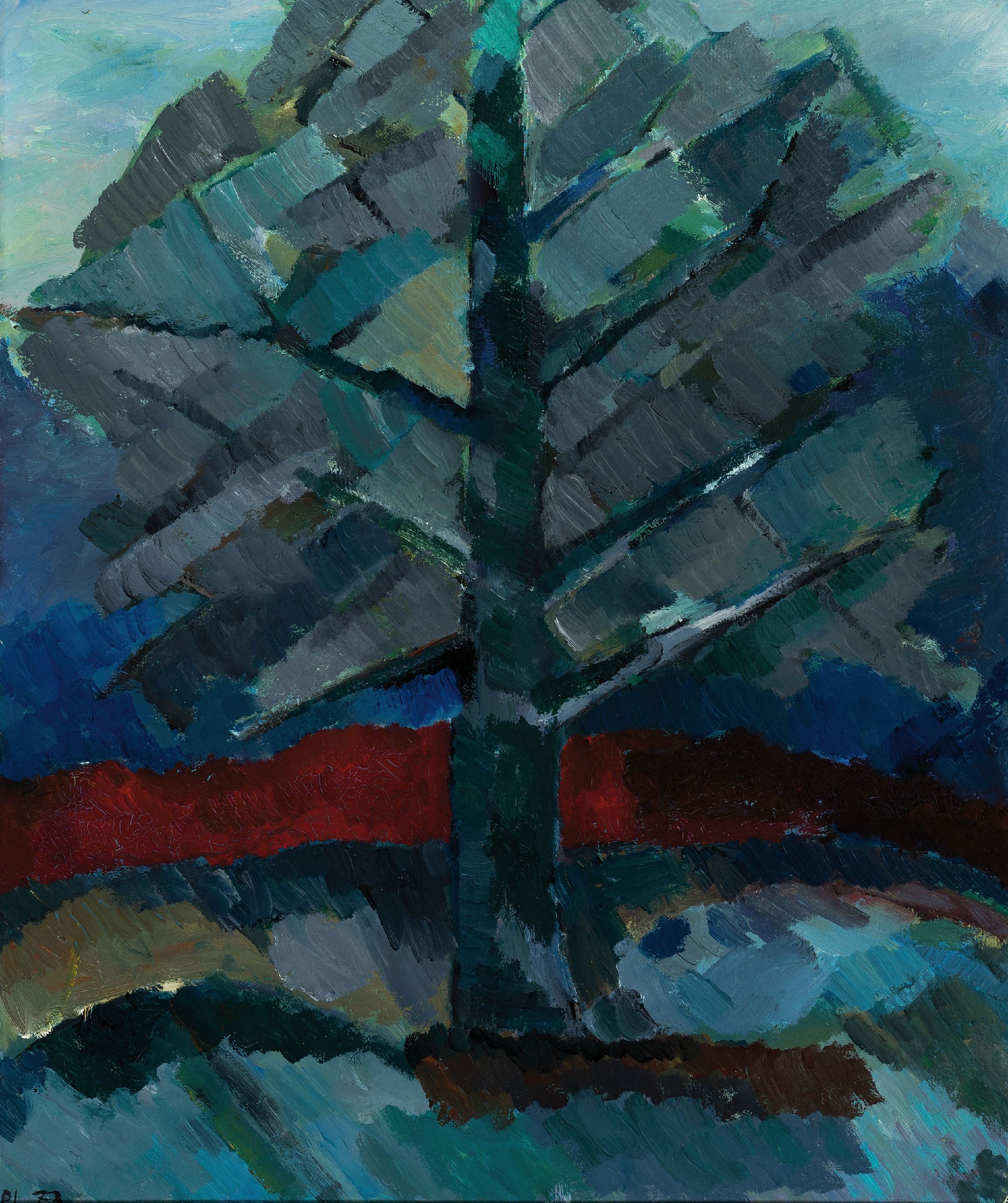Monogrammist PL, datiert (19)73, expressive Baumdarstelung, Öl/Lwd, links unten monogr. und dat., ca. 60x50cm, R. ca. 70x60cm
