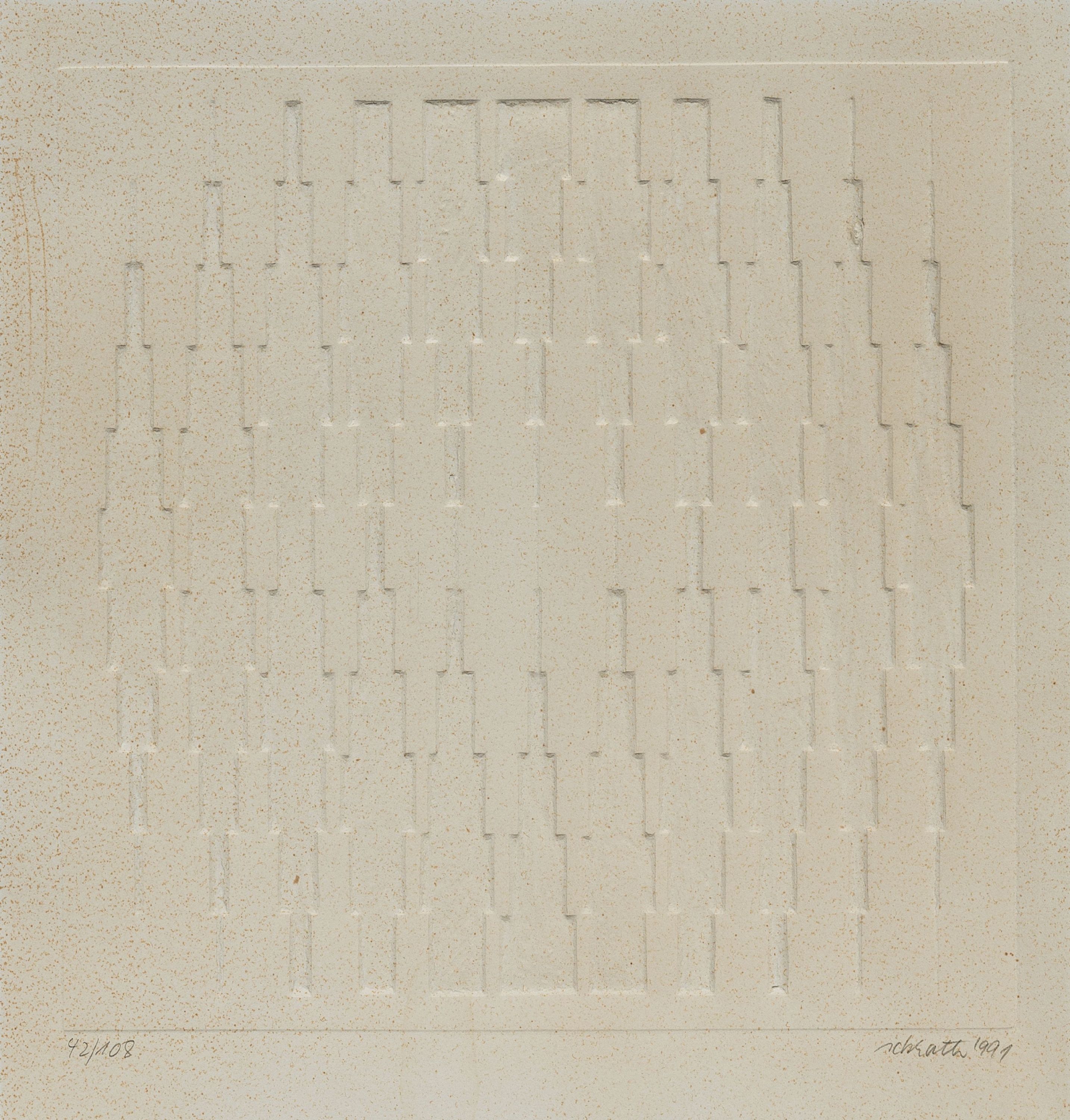 Detail a: Joachim Ickrath, geb. 1940 Berlin, tätig in Völklingen/Saarland, geometrische Reihungen, Konvolut von vier Prägedrucken, alle sign. und dat. 91, ...