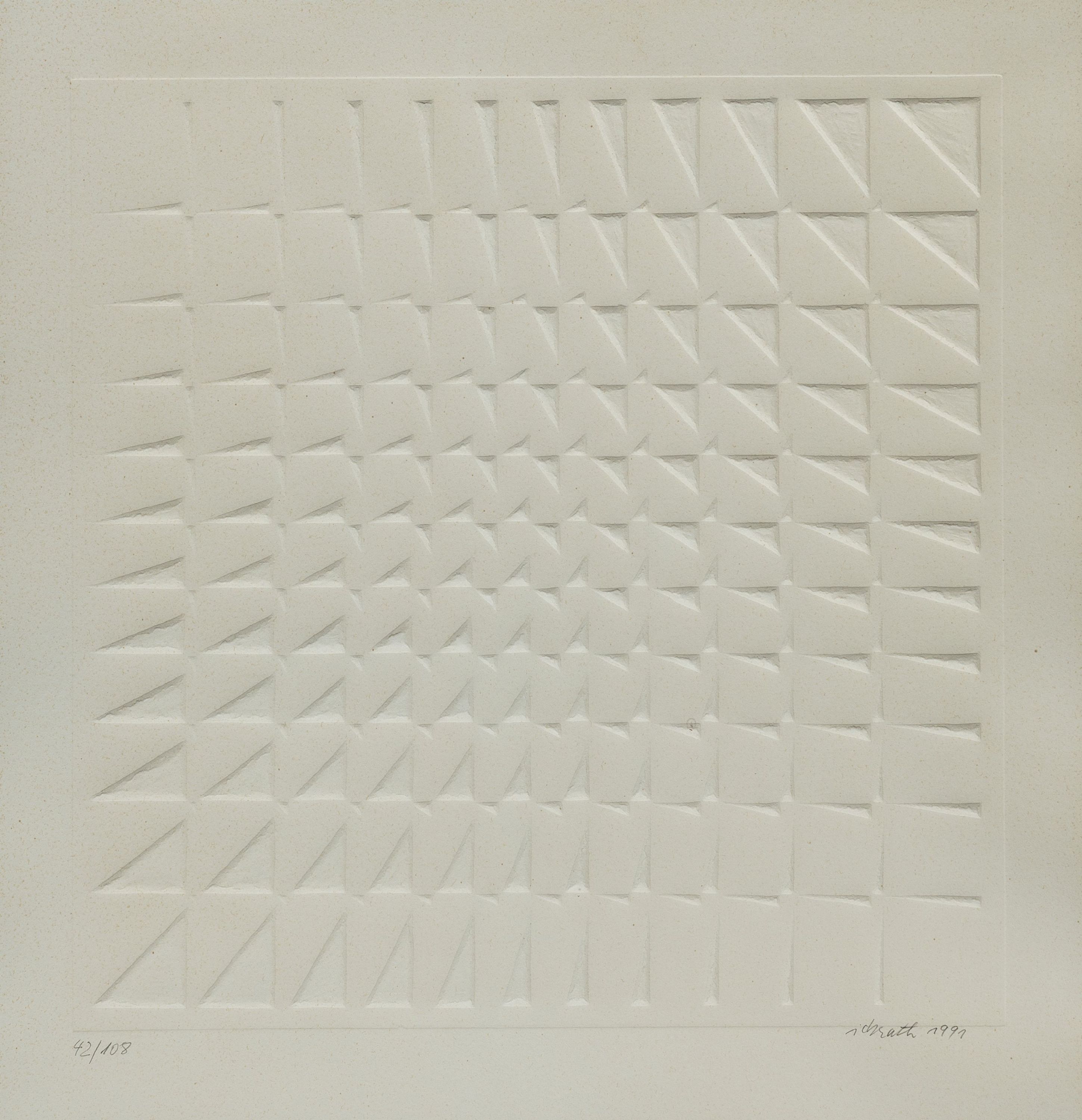 Detail b: Joachim Ickrath, geb. 1940 Berlin, tätig in Völklingen/Saarland, geometrische Reihungen, Konvolut von vier Prägedrucken, alle sign. und dat. 91, ...