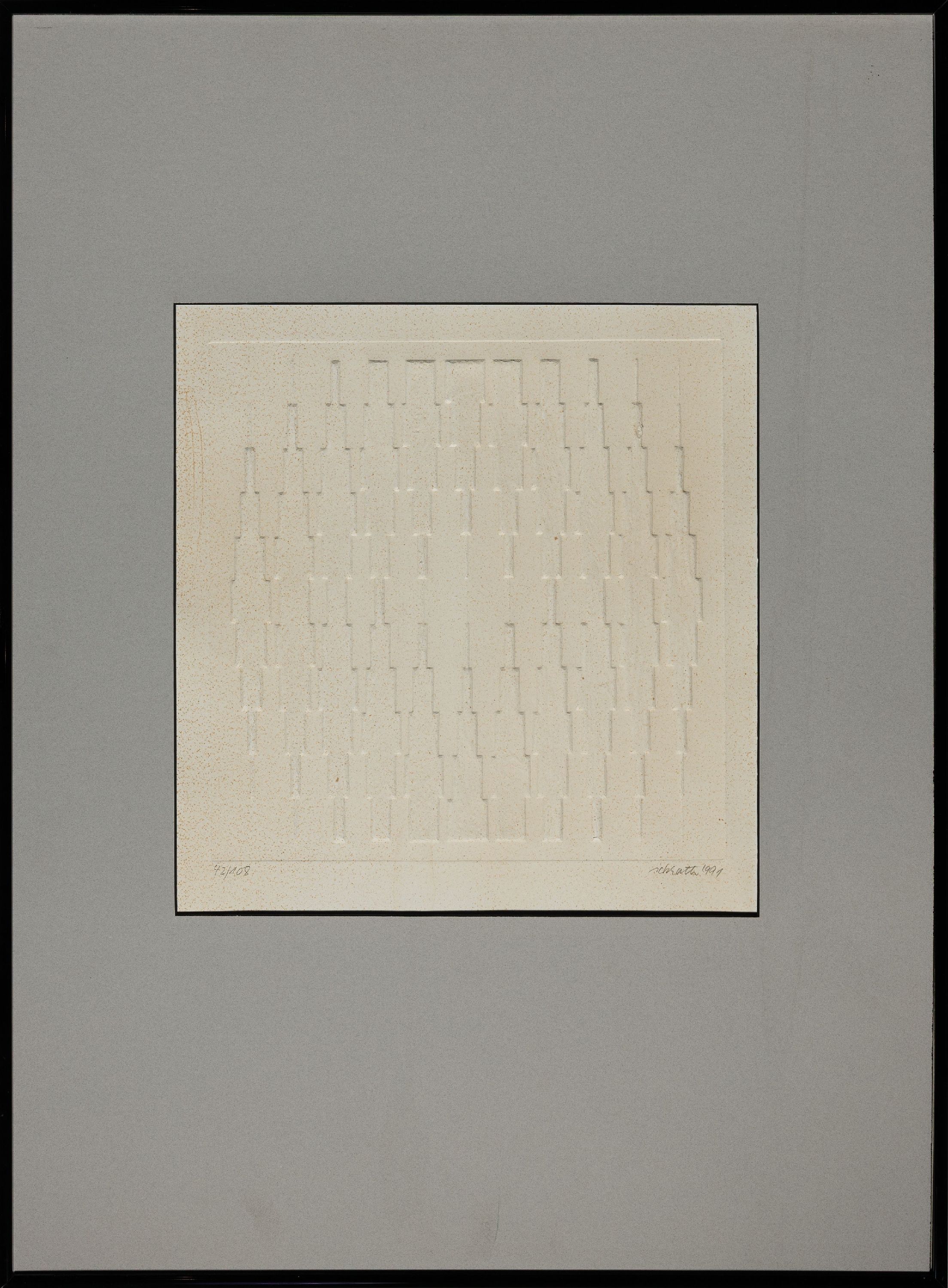 Detail l: Joachim Ickrath, geb. 1940 Berlin, tätig in Völklingen/Saarland, geometrische Reihungen, Konvolut von vier Prägedrucken, alle sign. und dat. 91, ...
