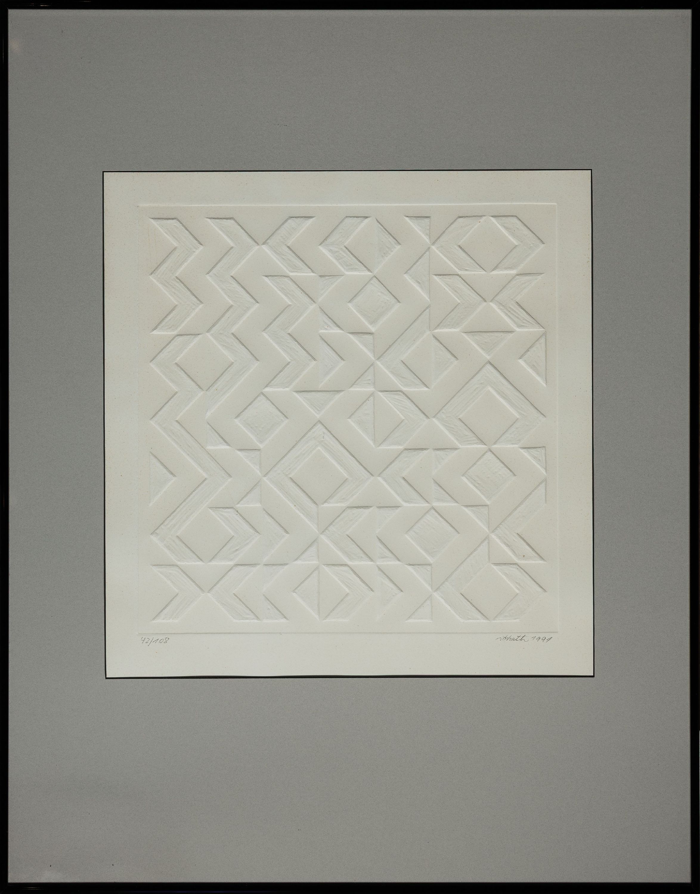 Detail n: Joachim Ickrath, geb. 1940 Berlin, tätig in Völklingen/Saarland, geometrische Reihungen, Konvolut von vier Prägedrucken, alle sign. und dat. 91, ...