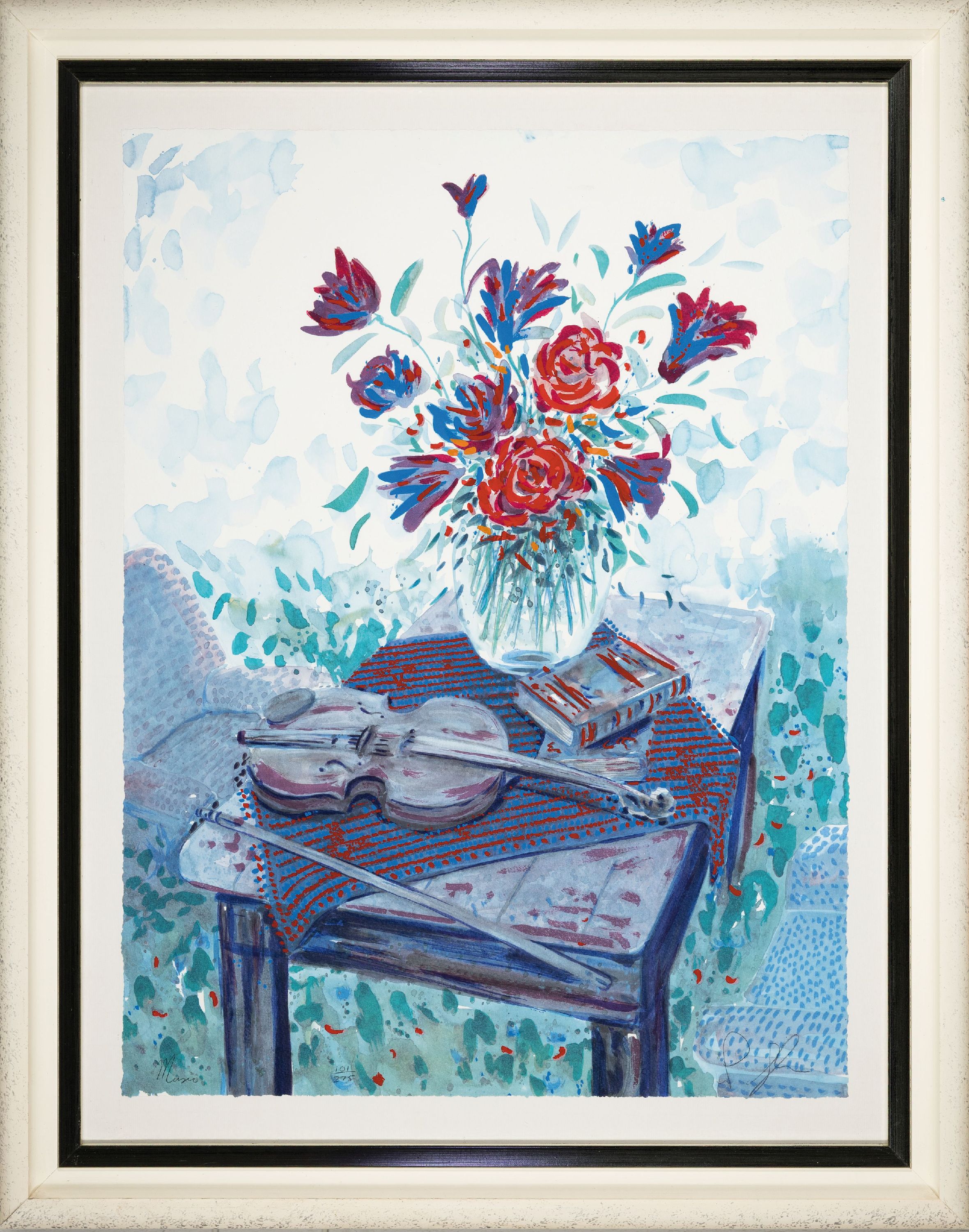 Detail k: Patrick Livingstone, geb. 1956 Lurgan/Irland, , Music, Farblithographie auf Bütten, handsign., num. 101/275, von 1989, ca. 76x56 cm, u.Gl., R. ca. ...