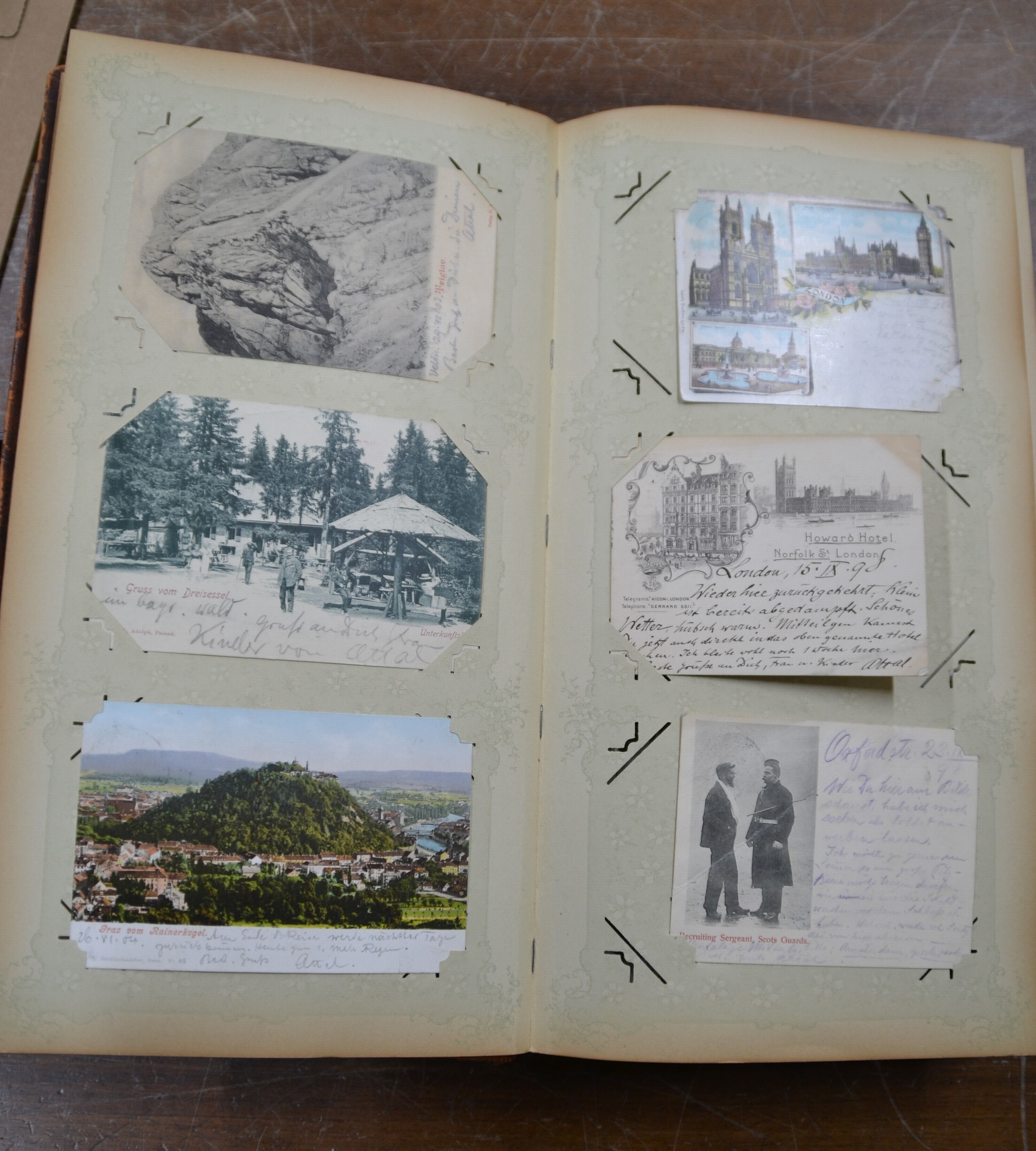 Detail d: Postkartenalbum, deutsch, 1880er bis 1900er-Jahre, ledergebundenes Album um 1900,lädiert, ca. 199 Post- und Ansichtskarten aus Europa mit ...