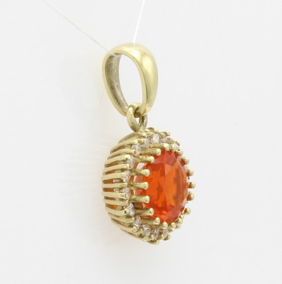 26916502a - Anhänger mit Feueropal und Brillanten, GG 585/000, runder Feueropal ca. 1, 3 ct u. ...