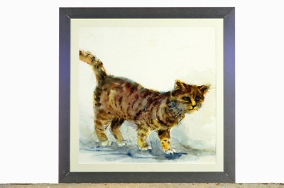 26916506a - Monogrammist Fo, eines datiert 01, zwei Aquarelle mit Katzendarstellungen, Gehende Katze ...
