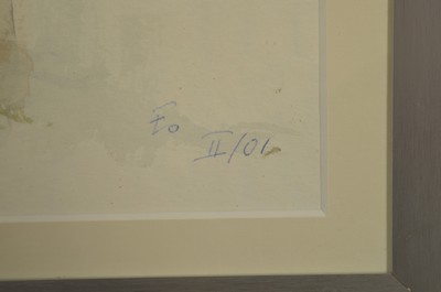 26916506b - Monogrammist Fo, eines datiert 01, zwei Aquarelle mit Katzendarstellungen, Gehende Katze ...