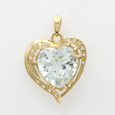 Image Herzanhänger mit Edeltopas und Brillanten, GG 585/000, herzf. Edeltopas (beh.), ...