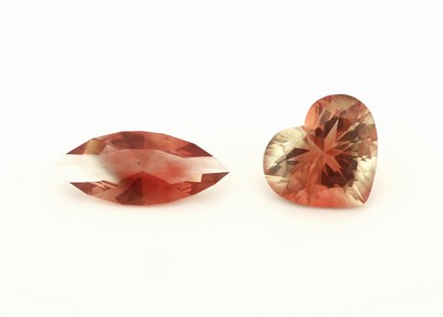 Image 26916528 - Lot 2 lose facett. Sunstones, zus. 9.41 ct, 1 x Navette, 1 x Herz, im Farbverlauf ...