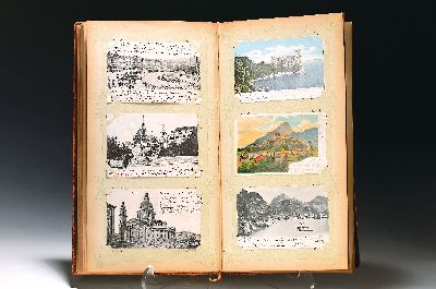 Image Postkartenalbum, deutsch, 1880er bis 1900er-Jahre, ledergebundenes Album um ...