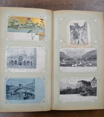 26916589e - Postkartenalbum, deutsch, 1880er bis 1900er-Jahre, ledergebundenes Album um ...