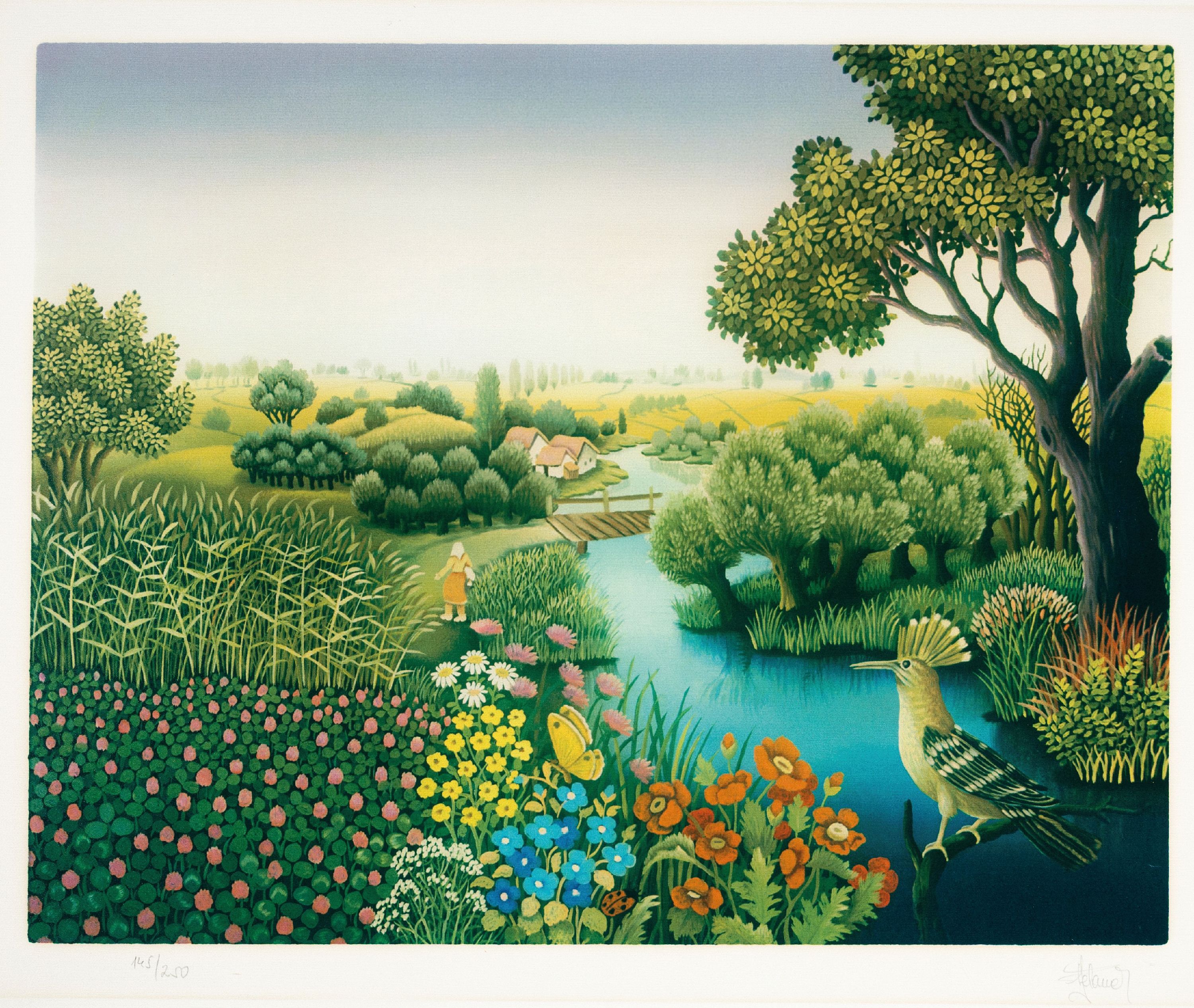 Ivan Stefanek, geb. 1942 Hradtovsko/Kroatien, Sommerlandschaft mit blumenbestandenem Bachlauf, Farblithographie, handsigniert, num. 145/250, ca. ...