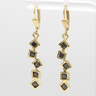 Image Paar Ohrgehänge mit Diamanten, GG 585/000, schwarze Diam. (beh.) in carréef. ...