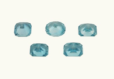 26916605a - Lot 5 lose türkis blaue facett. Zirkone, zus. 11.12 ct, 3 x Baguette, 1 x oval, 1 x ...