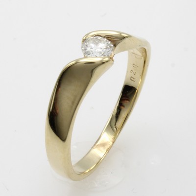 26916606a - Ring mit Brillant, GG 585/000, in diagonalerFassung, Brill. ca. 0.20 ct feines ...