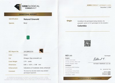 26916698c - Loser facett. Smaragd, 2.74 ct, im Octagon Schliff, 8.40 x 6.59 x 5.98 mm, Anzeichen ...